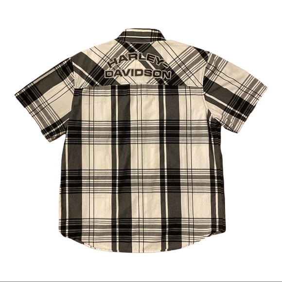 Harley-Davidson Men's Plaid Shirt USAF Desert Storm Veteran Size XL Black White - Picture 2 of 5